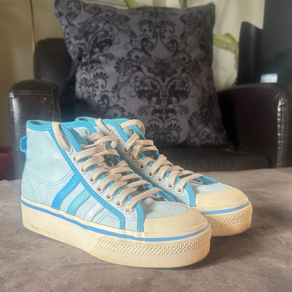 adidas Blue and Cream High-Top Athletic Shoes